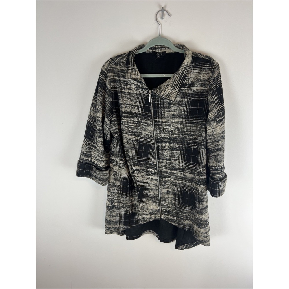 Comfy USA Alex Jacket Medium Black Asymmetrical Zip Tunic Lagenlook Woven Cotton